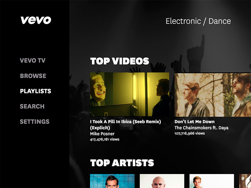 VEVO TV Interface